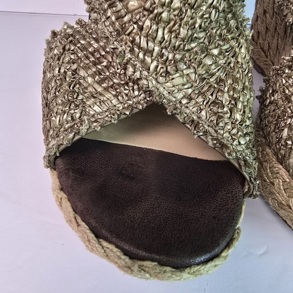 Stuart Weitzman Toogood Wrinkle Raffia Alex Wedge Espadrille Platform Sandal 9 - Picture 3 of 14